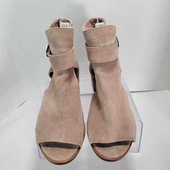 Sole Society Womens 8 So Tracy Leather Peep Toe Ankle Bootie Tan Neutral Casual - Picture 4 of 10